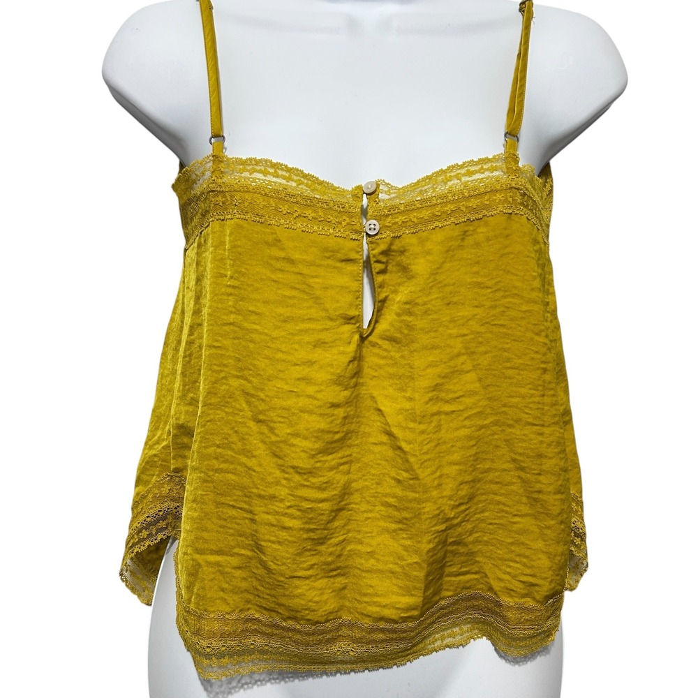 Abercrombie Fitch Womens Cami‎ Top S Yellow Lace Trim Y2K Coquette Boho Cowgirl